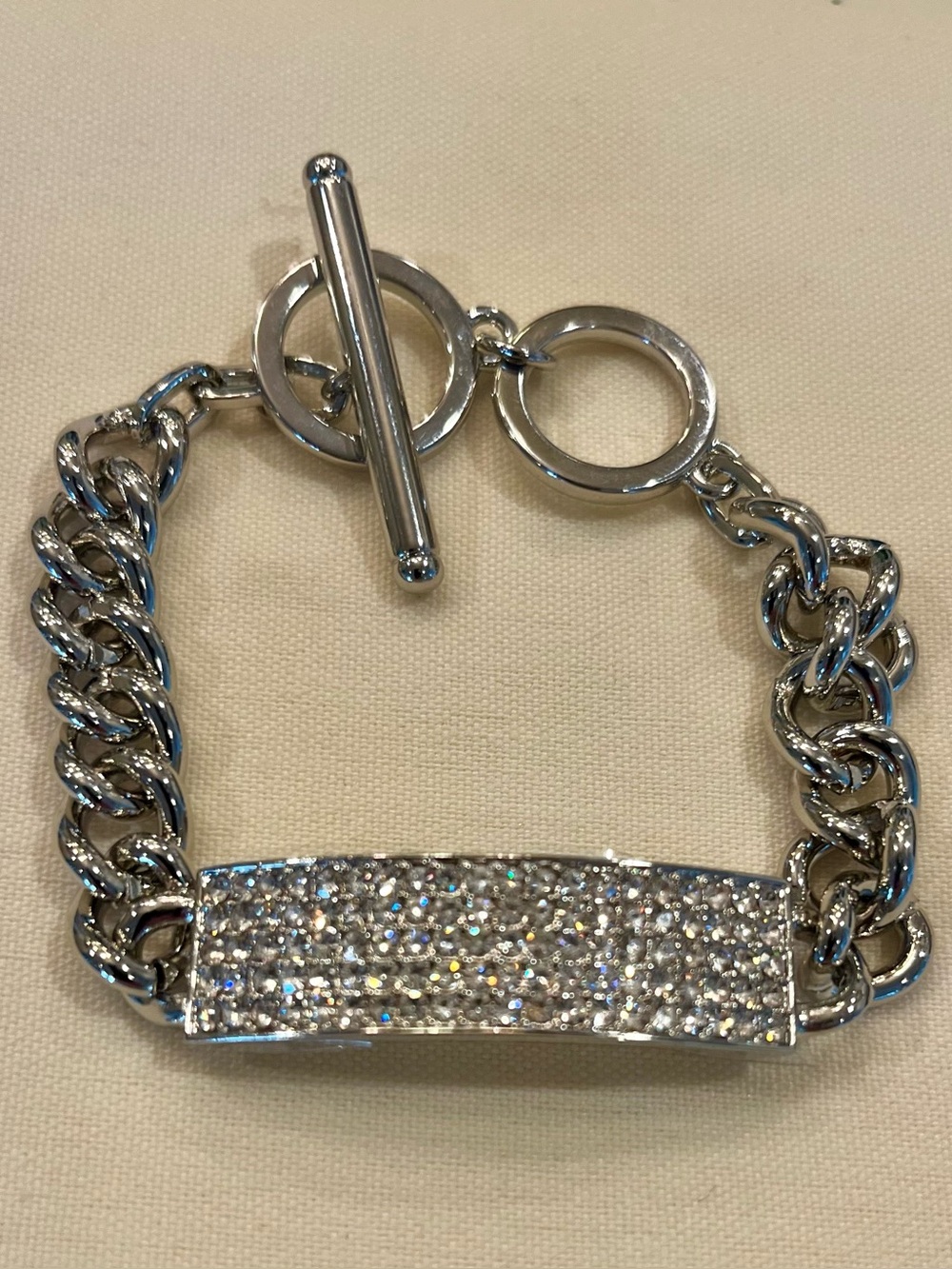 Silver Crystal Pave Chain Link Bracelet